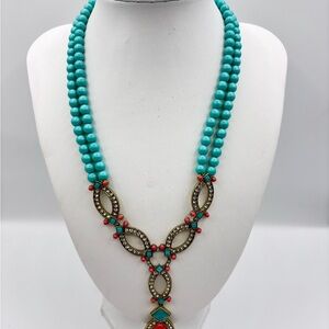 Heidi Daus Faux Coral and Turquoise Taos Chic Necklace JP446